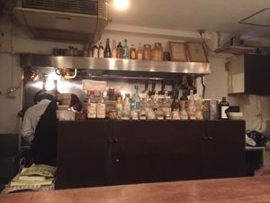 View of the kitchen from the counter at Saizencyuka anzu in Nagoya