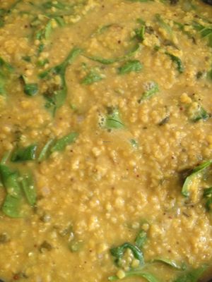 Turmeric spiced lentil curry enriched with spinach & coriander  at Ru's Veggie Kitchen in Narre Warren