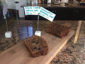 vegan (=v) cakes at Cafe 164 in Leeds