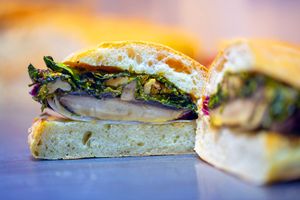 Vegan Blue Cheese, balsamic portobello mushroom, spinach and garlic, walnuts and radicchio at Cafe 164 in Leeds