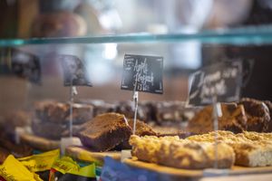 Apple flapjack and other vegan-friendly options at Cafe 164 in Leeds. at Cafe 164 in Leeds