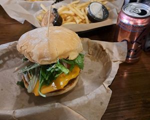 Da Vinci burger. Large fries came with sauces I couldn't have but they had ketchup and hot sauces instead! at Proper Burger Co in Salt Lake City