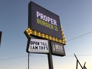 Restaurant sign at Proper Burger Co in Salt Lake City