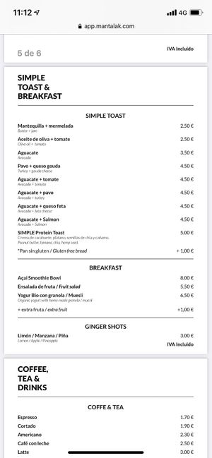 Toast menu at Simple - Smart Food Bar in Mallorca
