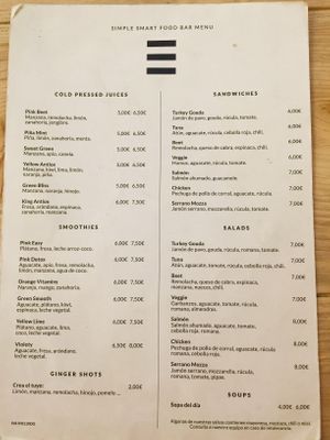 Menu front at Simple - Smart Food Bar in Mallorca