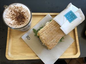 chai latte and veggie sandwich  at Simple - Smart Food Bar in Mallorca