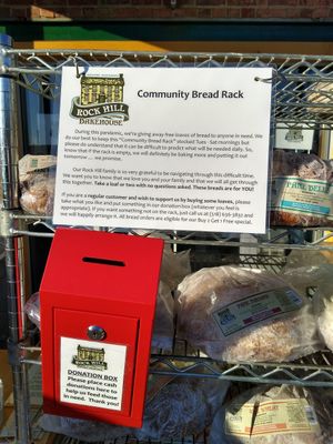 Community bread. Those in need can take, those who want to buy or donate put $ in the box at Rock Hill Bakehouse Cafe in Glens Falls