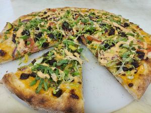 Cheezeberger Pizza at Rock Hill Bakehouse Cafe in Glens Falls