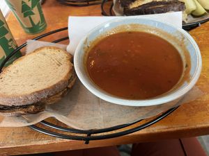 Tomato veg soup and buttered toast   at Rock Hill Bakehouse Cafe in Glens Falls