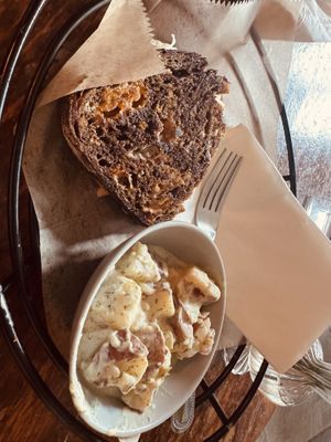 Rueben and potato salad.  We split the sandwich and potato. They were so nice to have split it when it came to the table.   at Rock Hill Bakehouse Cafe in Glens Falls