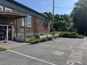 Herbs growing in elevated planters outside.  at Rock Hill Bakehouse Cafe in Glens Falls