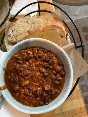 3 bean chili with toast  at Rock Hill Bakehouse Cafe in Glens Falls