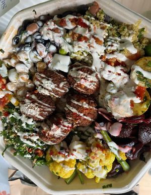 Salad Box with Falafel and Tahini & Chilli Sauce. at Go Falafel - Deansgate in Manchester