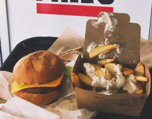 Burger and fries at Lord of the Fries - Hindley St in Adelaide