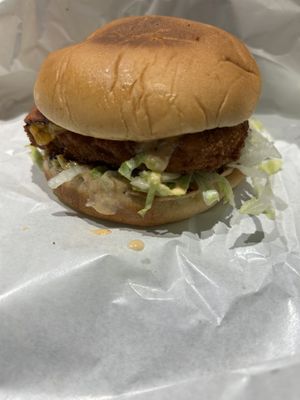 Zinger burger. Very little spicy may, so it was dry and pretty tasteless. I wouldn’t recommend it    at Lord of the Fries - Hindley St in Adelaide