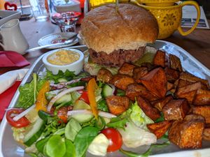 Black Bean Vegan burger  at Mystery Tea House in Preston