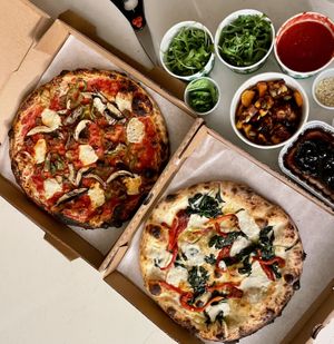 Build Your Own w/ housemade vegan sausage & housemade fresh mozzarella. And The Barry White vegan specialty pie   at Pompieri Pizza in Durham
