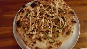 Vegan Poblano and Fried Onions Pizza of the Day at Pompieri Pizza in Durham