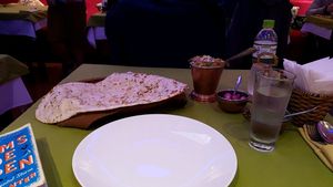 Mixed vegetable curry and garlic naan at Ganesh Indian Cuisine in Da Lat