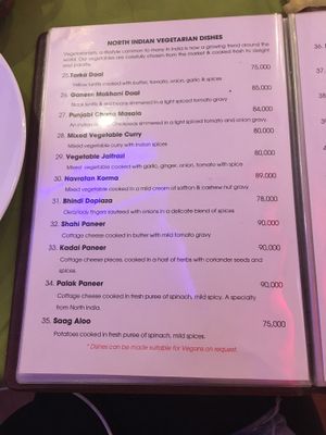 Carta vegetariana 1 at Ganesh Indian Cuisine in Da Lat