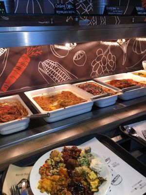 My plate and the buffet at Vegg Go - Plzenska in Prague