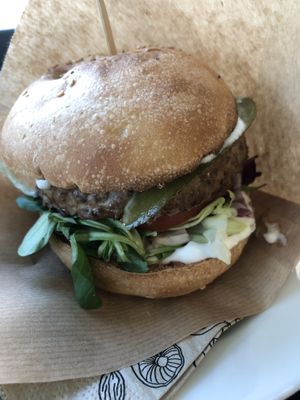 Vegan soy patty burger  at Vegg Go - Plzenska in Prague