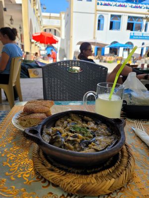 Eggplant Tajine..super yummy, with lemon juice all for 45dh at Le Corail at Latifa in Essaouira