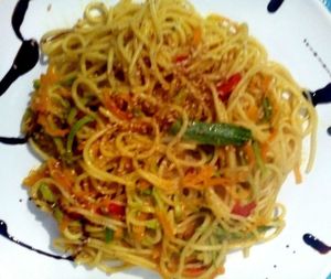 Spaghetti with vegetables
 at Le Corail at Latifa in Essaouira