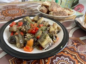 Delicious aubergine salad  at Le Corail at Latifa in Essaouira