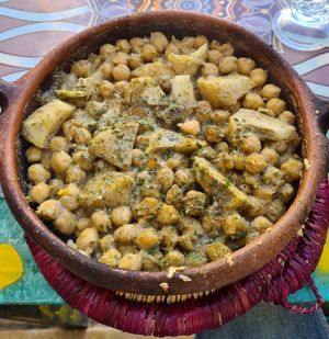 Chickpeas and artichokes tagine at Le Corail at Latifa in Essaouira