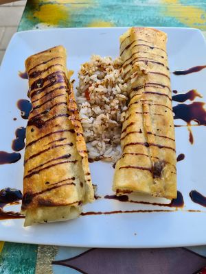 Mushrooms and artichokes spring rolls at Le Corail at Latifa in Essaouira