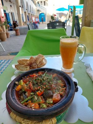 Vegetarian Tajine + Juice (45 dh) at Le Corail at Latifa in Essaouira