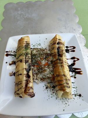 Spring rolls with potatoes, bell peppers, parsley and lettuce   at Le Corail at Latifa in Essaouira