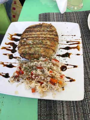 Veggie burger with chickpeas, lentils and rice   at Le Corail Vegan Food in Essaouira