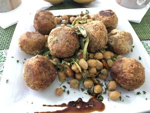 Potato fritters with chickpeas at Le Corail at Latifa in Essaouira