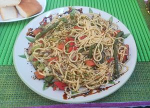 Veggie spaghetti at Le Corail at Latifa in Essaouira