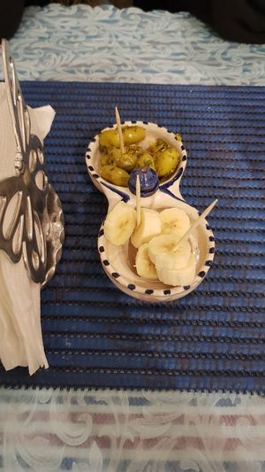 Olives and bannana at Le Corail at Latifa in Essaouira