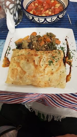 Filo pastry: courgettes, pumpking and cheese at Le Corail at Latifa in Essaouira