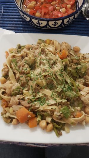 Sauteed noodles with vegetables at Le Corail at Latifa in Essaouira