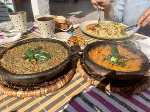 Delicious lentils tajine en pumpkin tajine  at Le Corail at Latifa in Essaouira