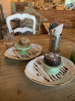 Raw vegan carrot cake and raw vegan chocolate cake  at Little Erth in Dubai