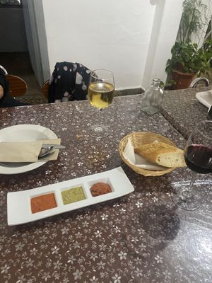 Traditional mojo and house wine   at La Montaña - Casa Efigenia in La Gomera