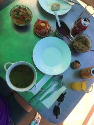 Potaje de berros, puchero de verduras, ensalada mixta y escaldón de gofio  at La Montaña - Casa Efigenia in La Gomera