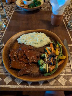 Seitan steak & mashed potato at Cafe La Boheme in Agonda