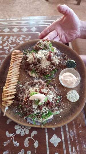 Walnut and lentil tacos at Cafe La Boheme in Agonda