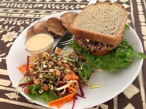 Vegan soya Burger  at Cafe La Boheme in Agonda