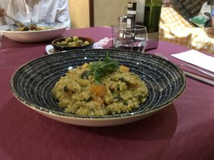 Plato vegano del día: risotto de verduras  at Baco Bar Restaurante in Salamanca