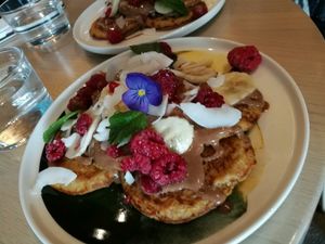 pancakes with almond butter at Date + Kale in Helsinki