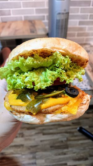 Meatless Mexican soy burger with cheese at NomVnom - Tai Seng in Central Singapore