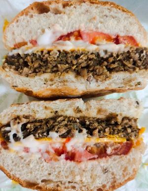 OmniMeat cheesy toona burger at NomVnom - Tai Seng in Central Singapore